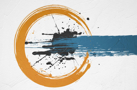 Grunge circle with ink splashes. Abstract grunge backgroundの写真素材