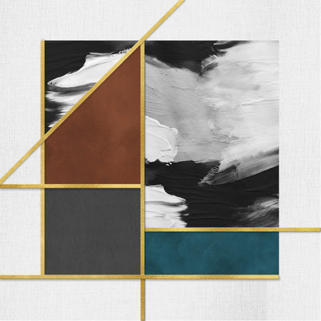 abstract background with black, white, brown and golden brush strokesの写真素材