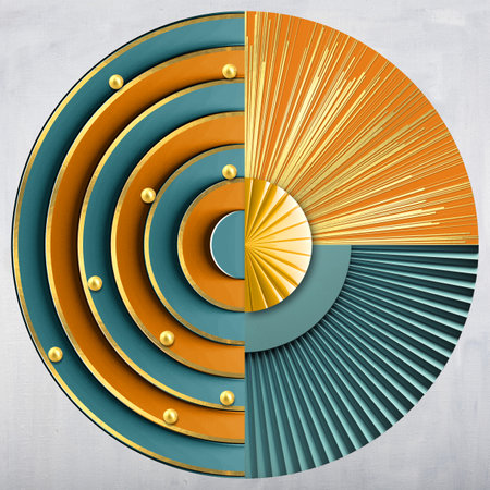 abstract circle with yellow and blue stripes on a white background.の写真素材