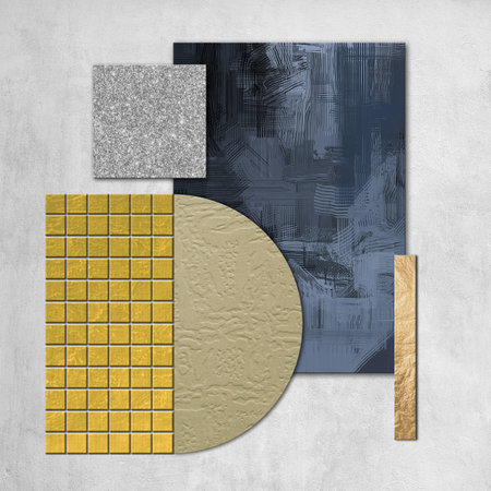 abstract composition with geometric shapes on a concrete wall with copy space