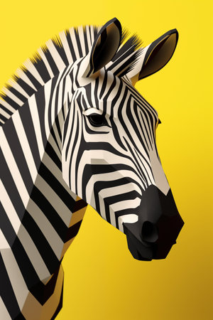 Zebra head on a yellow background. 3D rendering. Vertical.の素材