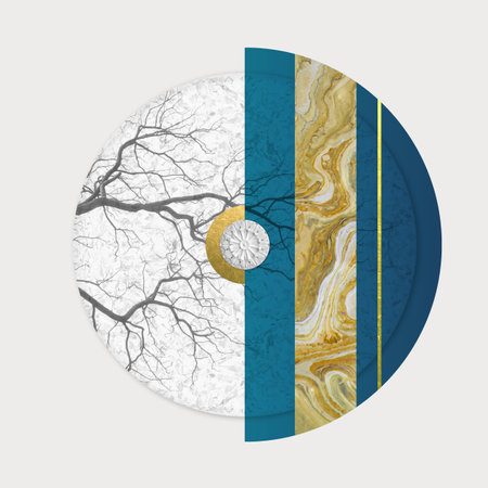 Vector cd cover design template with abstract marble pattern and gold lines.の写真素材
