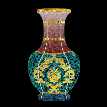 Vase with gold pattern isolated on black background. 3d illustrationの写真素材