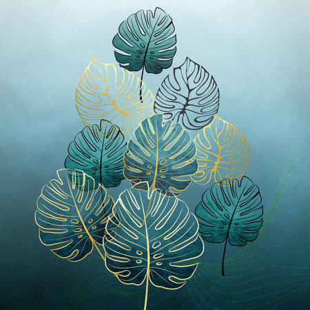 Tropical background with monstera leaves. Vector illustration for your designの写真素材