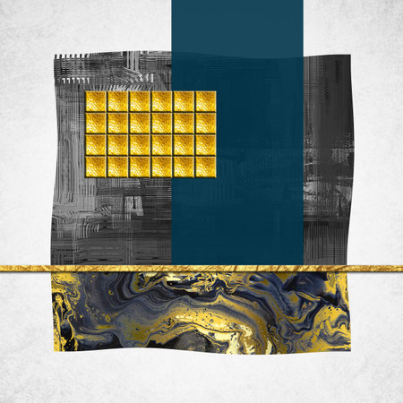 Rough textured background with gold, black and blue marble patternの写真素材