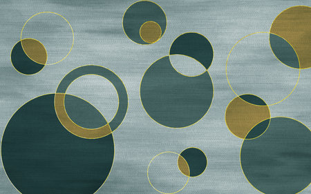 Seamless pattern with yellow and green circles on linen texture.の写真素材