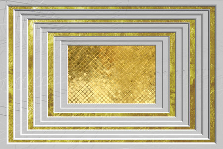 Abstract background with gold pattern and frame. 3d render illustration.の写真素材