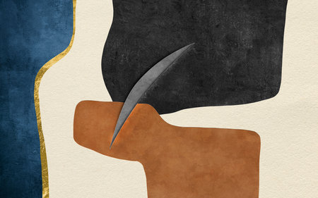 Black and white abstract background with a knife in the shape of a human headの写真素材