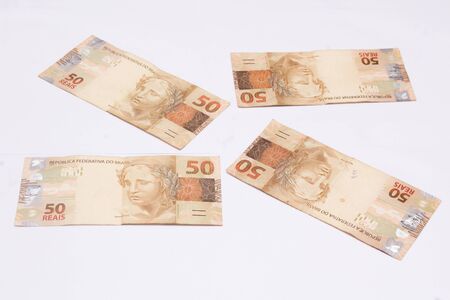 Brazilian money isolated on white background. Bills called Reais.の写真素材