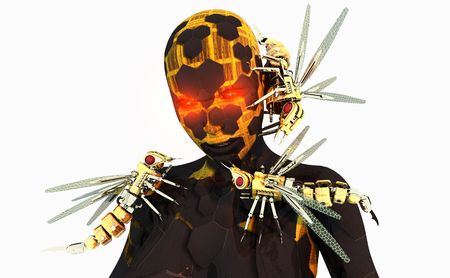 high resolution cyborg character with mechanical wasp minionsの写真素材
