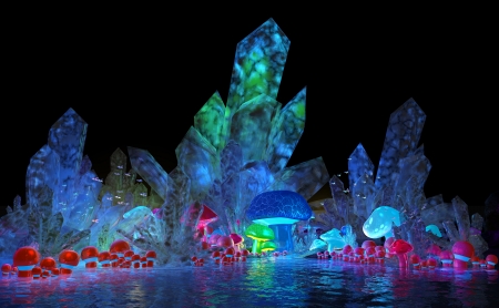 magical crystals and mushroomsの写真素材