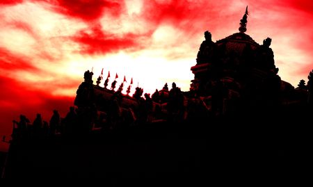 Silhouette of a Hindu temple.の写真素材