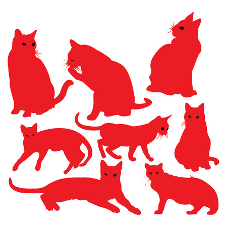 Cat in red silhouettes.のイラスト素材