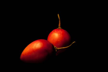 Tomatos on black backgroundの写真素材