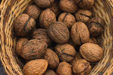 Walnuts on a wicker basket