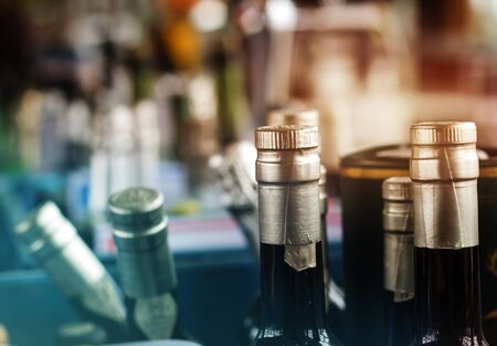 Alcoholic drinks bottles close upの写真素材