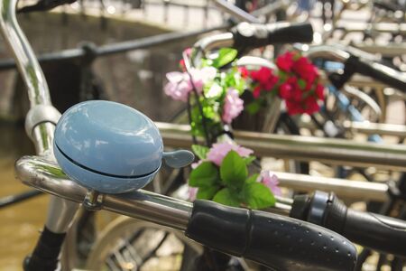 Bikes parked in the streets of Amsterdamの写真素材