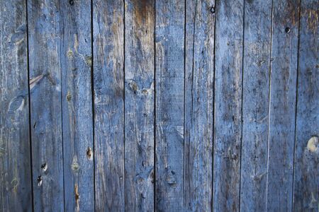 Blue painted rustic wooden planks wallの写真素材