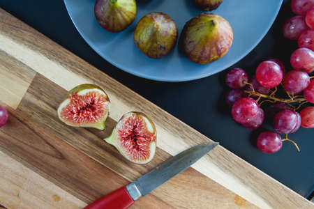 Fresh figs and red grapesの写真素材