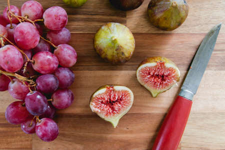 Fresh figs and red grapesの写真素材