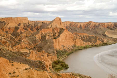 Sedimentary formations landscape in Tagus river canyon basin, Barrancas de Burujon, Toledo Spainの写真素材