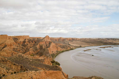 Sedimentary formations landscape in Tagus river canyon basin, Barrancas de Burujon, Toledo Spainの写真素材