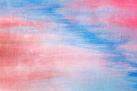 Blue and red painted canvas background or texture