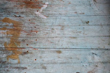Old blue painted wooden planks grunge background or textureの写真素材