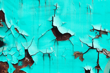 Old corroded metal with turquoise peeling paint, grunge background or texture