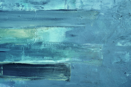Blue abstract knife palette painting on canvas, grunge background or texture