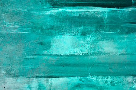 Green turquoise abstract oil painting on canvasの写真素材