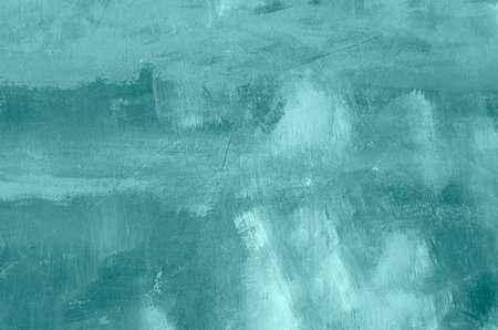 Blue-green abstract painting background on canvasの写真素材