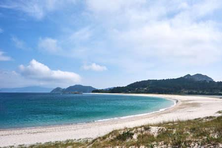 Beach of Rodas in Islands nature reserve, white sand and clear turquoise water.  Atlantic Islands of Galicia National Park, Spain.の写真素材