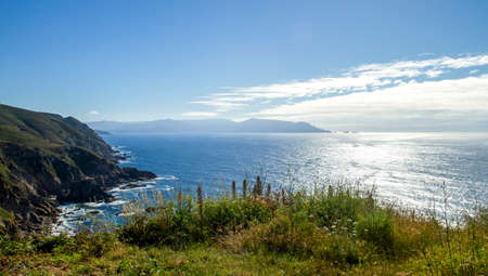 Atlatic coastline of Galicia, views of cliffs and Ortegal Cape from Punta Estaca de Bares, the northernmost point of Spainの写真素材