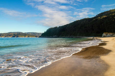 Beautiful sandy beach in the coast of Galicia, Spainの写真素材