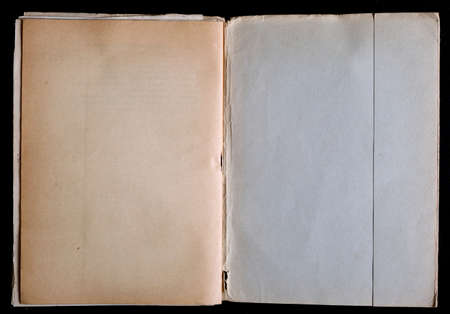 Old open book worn out blank paper pagesの写真素材