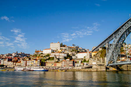 Porto city and Dom LuÃ­s I Bridge in Douro river viewsの写真素材