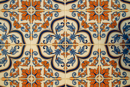 Portuguese azulejos, traditional tiles with vintage floral geometric patternsの写真素材