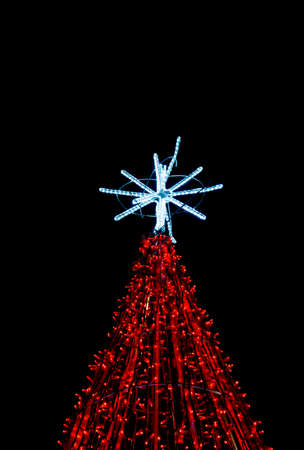 Christmas tree with red led lightの写真素材