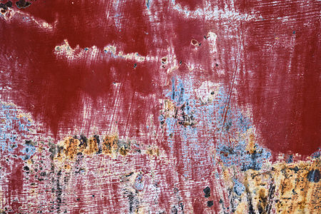 Worn out red painted corroded metal grunge texture