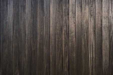 Wooden planks wall, dark wood rustic backgroundの写真素材