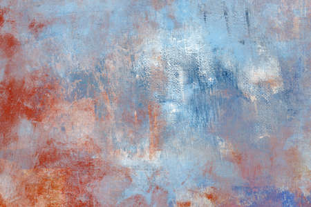 Blue and red stained abstract painting grunge background or textureの写真素材