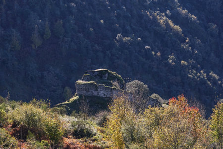Medieval castle of Carbedo ruins in the mountains of Serra do Courel, Galicia, Spainの写真素材