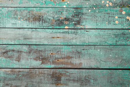 Old aqua painted rustic wooden planks wall, distressed  background or textureの写真素材