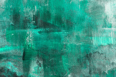 Green mint colored abstract acrylic painting on canvas, grunge  backgroundの写真素材