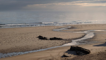 Beautiful sand beach in Lugo province, Spainの写真素材