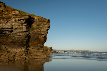 Eroded cliffs in As Catedrais Beach, Ribadeo, Spainの写真素材