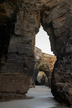 Sea archs in the Natural Monument of As Catedrais Beach, Ribadeo, Galicia, Spainの写真素材