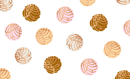 Bread called Concha in Mexico, Traditional Mexican Bread, Vector Illustration, Backgroundのイラスト素材