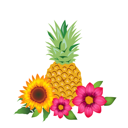 Pineapple and Flowers, Vector Illustrationのイラスト素材